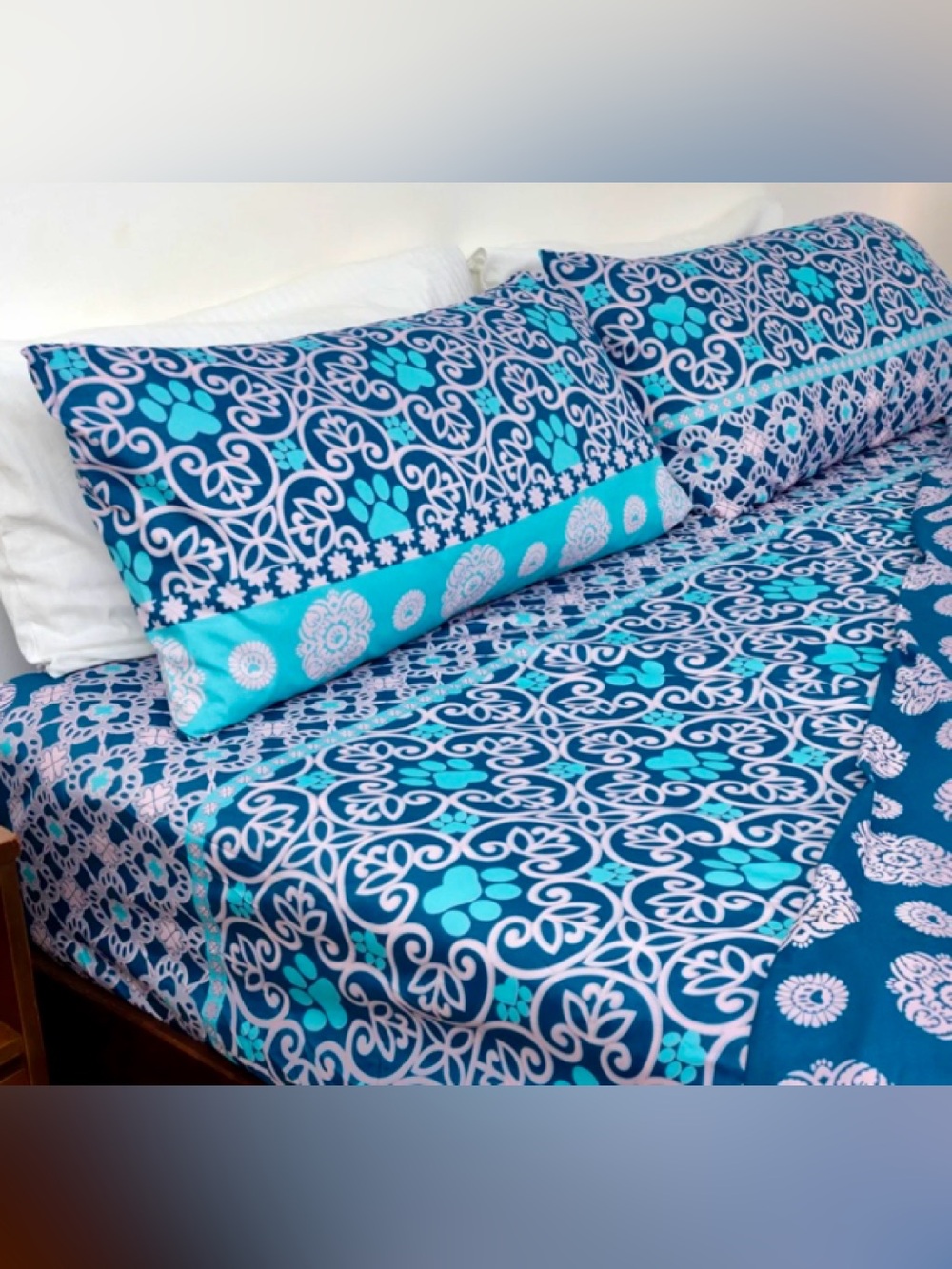 Perfectly Patterned Paws Blue Sheet Set - King